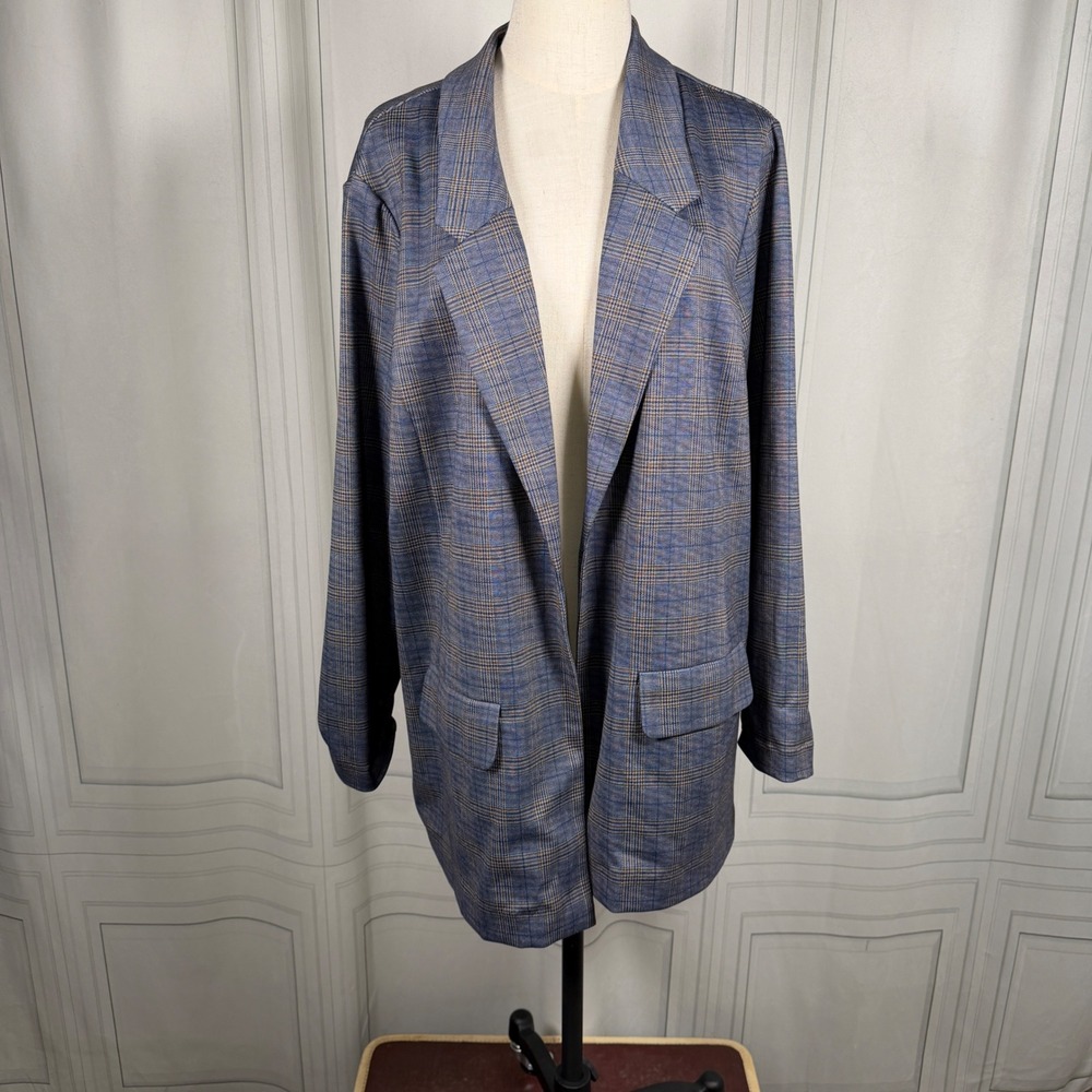 NWT Liverpool Jayson Boyfriend Blazer Navy Khaki Plaid 2X